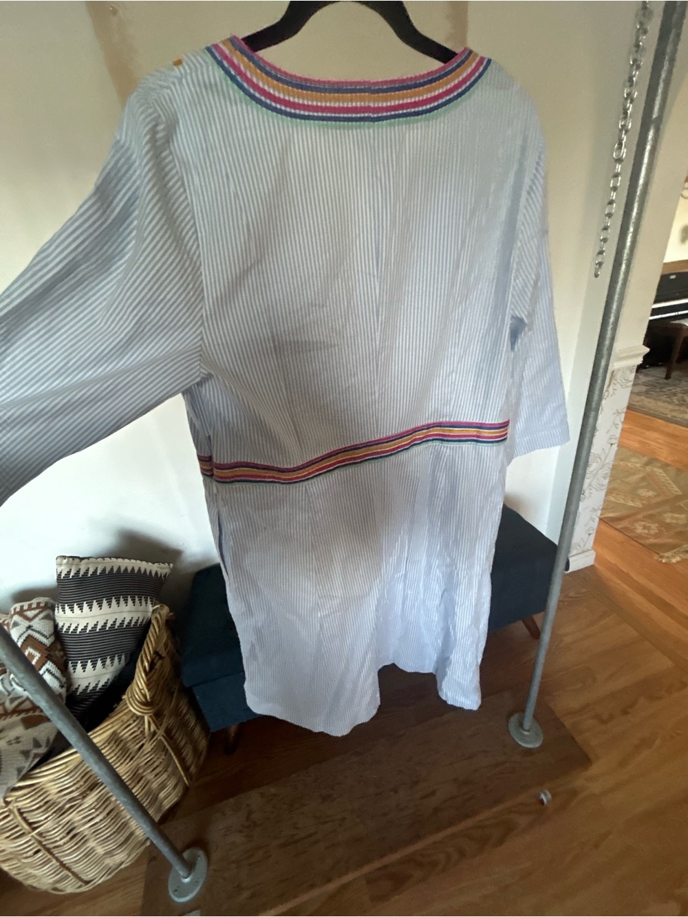 Boden Light Blue Striped Embroidered V-Neck Tunic Dress - Picture 8 of 9